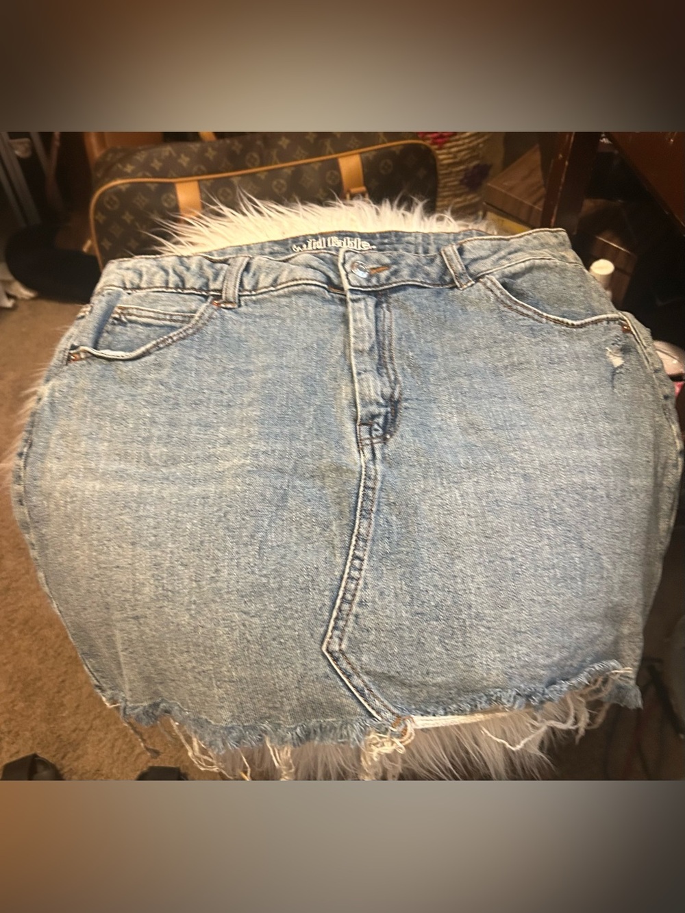 wild fable Light Blue Denim Mini Skirt with Frayed Hem